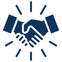 Blue handshake symbol with rays